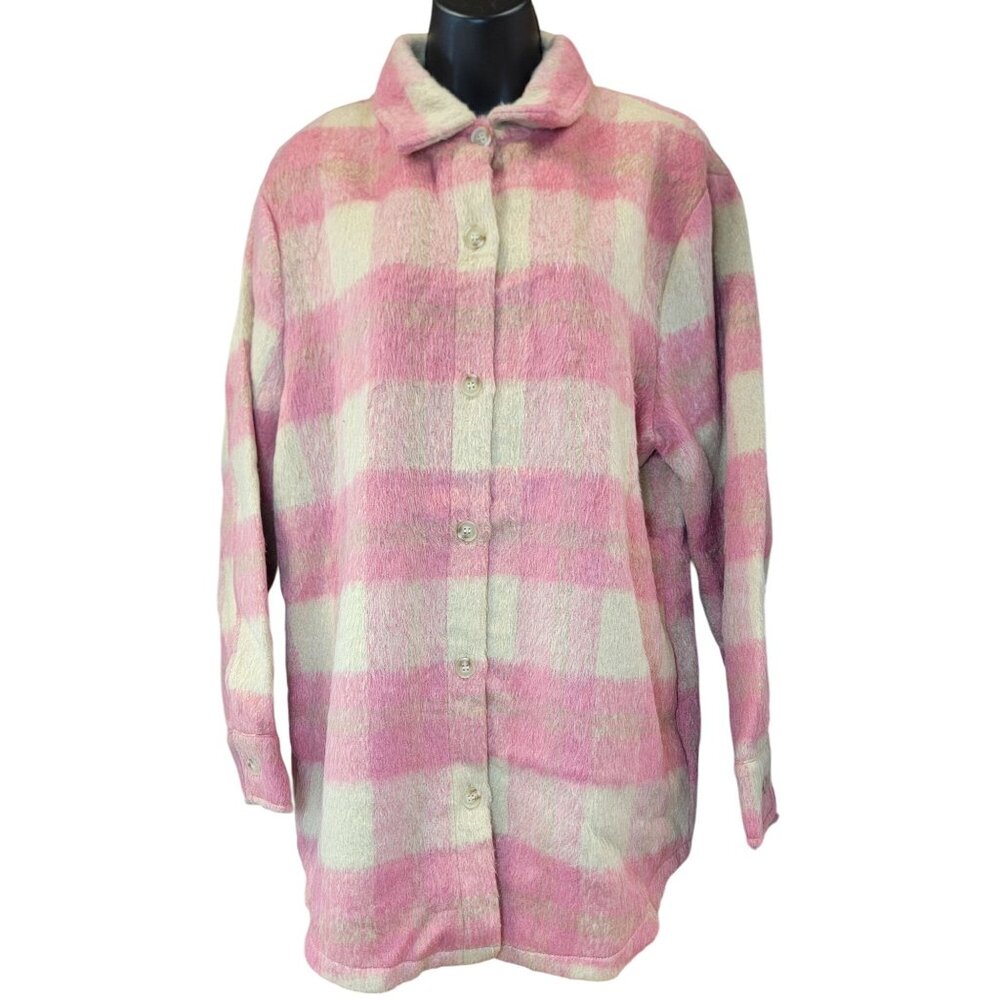 Blue B Shacket Pink & Cream Plaid Pockets Lined Womens Large New with Tags